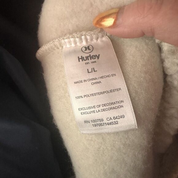 Hurley Half Zip Sherpa Anorak Hoodie Jacket Pullover, Bone/Navy, Size Large - Picture 7 of 13